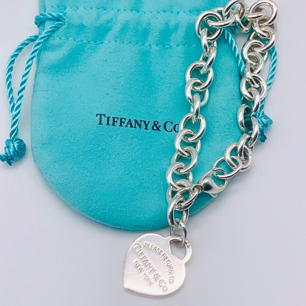Tiffany & Co Heart Tag Sterling Bracelet and Pouch